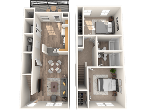 Floor plan for 2 beds, 2 baths, 1250 sqft